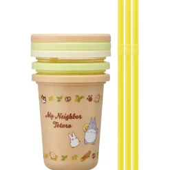 Maison Ghibli Kitchenware-3 Glasses With Straw Set - My Neighbor Totoro