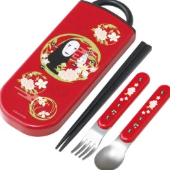 Maison Ghibli Kitchenware-Dark Red Set Chopsticks Spoon Fork No Face - Spirited Away