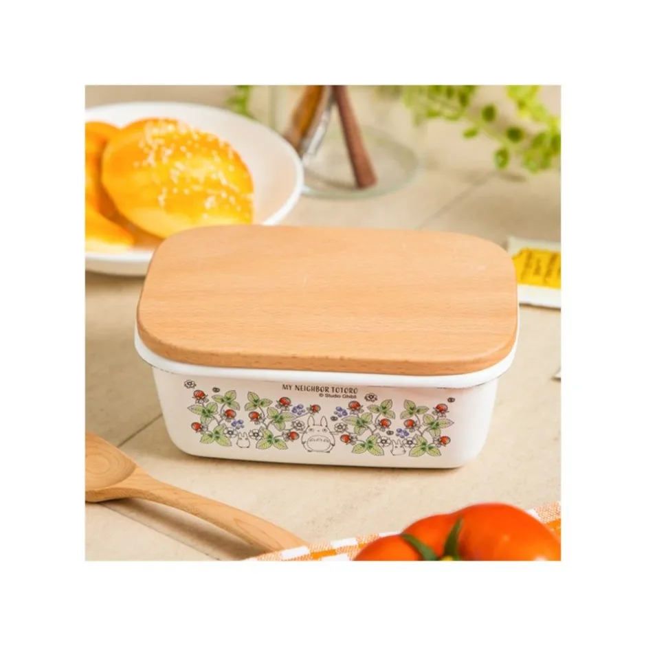 Maison Ghibli Kitchenware-Enamel Butter Dish With Wooden Lid Soot Sprites 500Ml - My Neighbor T