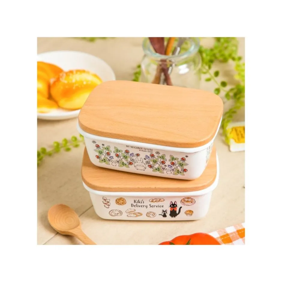 Maison Ghibli Kitchenware-Enamel Butter Dish With Wooden Lid Soot Sprites 500Ml - My Neighbor T