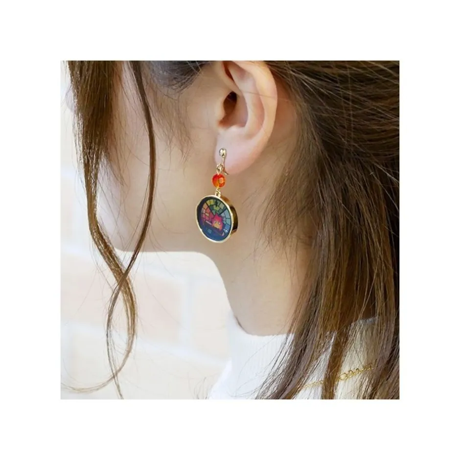 Maison Ghibli Jewellery-Stained Glass Series-Pierced Earrings Calcifer -Howl'S Moving Castle