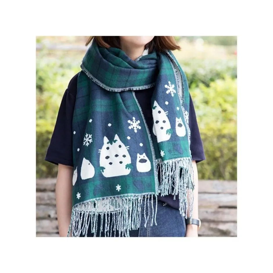 Maison Ghibli Outfits-Stole With Button Totoro Check Pattern - My Neighbor Tororo