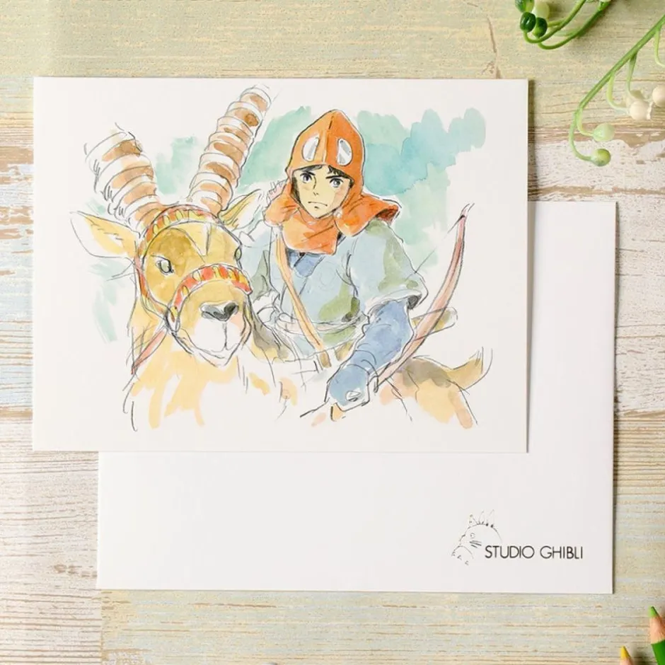 Maison Ghibli Postcards And Letter Papers-Watercolour Greeting Cards 24 X 15,8 Cm Ashitaka And Yakul - Princess