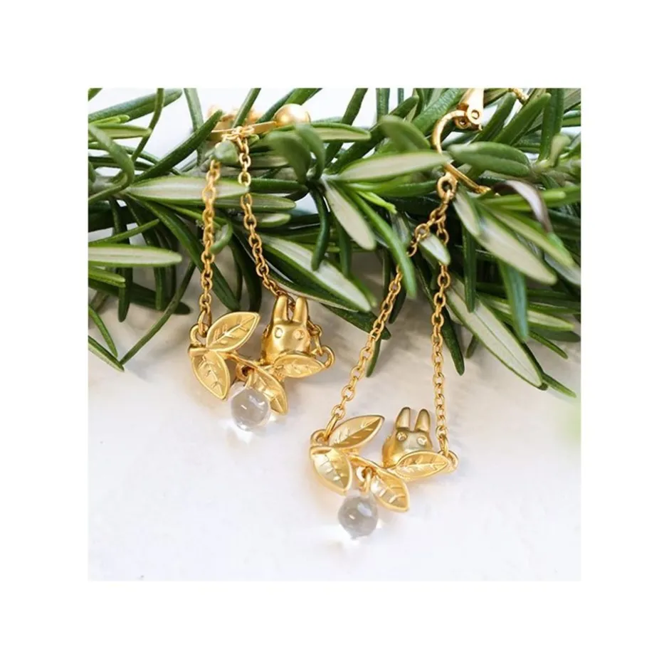 Maison Ghibli Jewellery-White Totoro Clip Earrings Jewel Hidden In A Leaf - My Neighbor Totoro