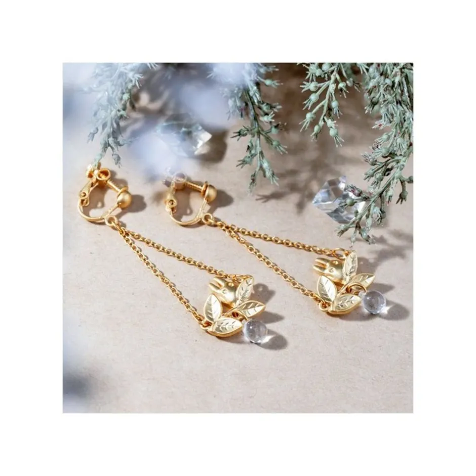 Maison Ghibli Jewellery-White Totoro Clip Earrings Jewel Hidden In A Leaf - My Neighbor Totoro